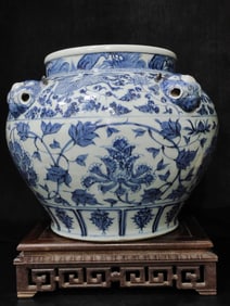 A Rare Blue and White Lotus and Kylin Pattern Jar