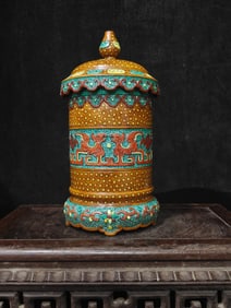 A Rare Ancient Bronze Glaze carving Dragon Pattern Brush Pot