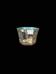 Enamel Outline in gold Figure Pattern Hexagonal Cup