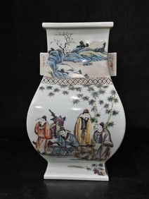 A Rare Doucai Character and Story Pattern Double-Ears Vase