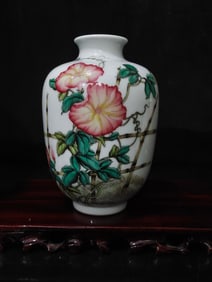 A Rare Famille-Rose Flower Pattern Prunus Vase,With poem