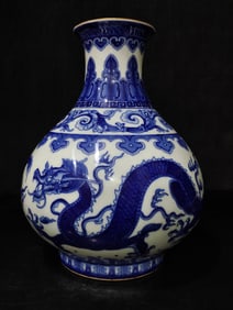 A Rare Blue and White Turquoise Cloud and Dragon Pattern Okho Spring Bottle