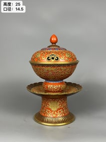 Enamel Carved Hollow Outline in gold Interlocking Lotus Pattern Three-Layer Covered Bowl