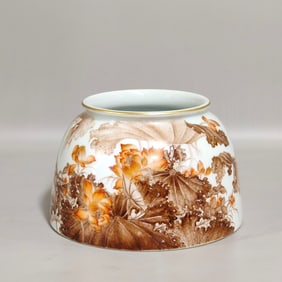 A Rare Ink Color Outline in gold Lotus Pattern Bowl,With poem