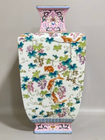 A Rare Famille-Rose Flower and Squirrel Pattern Vase