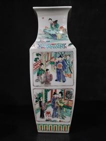 A Rare Wucai Character and Story Pattern Square Vase