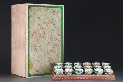 A Rare A set of famille rose eighteen arhats pattern cups