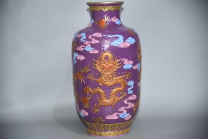 A Rare Carved Five Dragons Supreme Brahma Red Gilded Ramp Climbing Flower Phoenix Tail Grass Winter