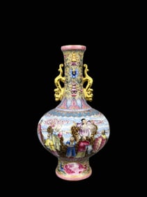 Enamel Outline in gold Figure Pattern Vase