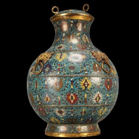 A Huge Cloisonne Lotus Pattern Beast-Ears Cover Jar