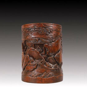 An Exquisite Bamboo Character and Story Pattern Brush Pot