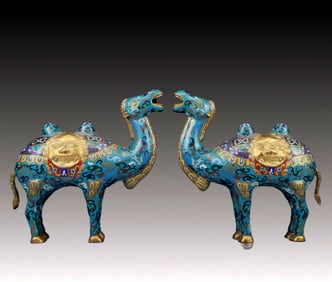 A Fine Pair Of Cloisonne Camels