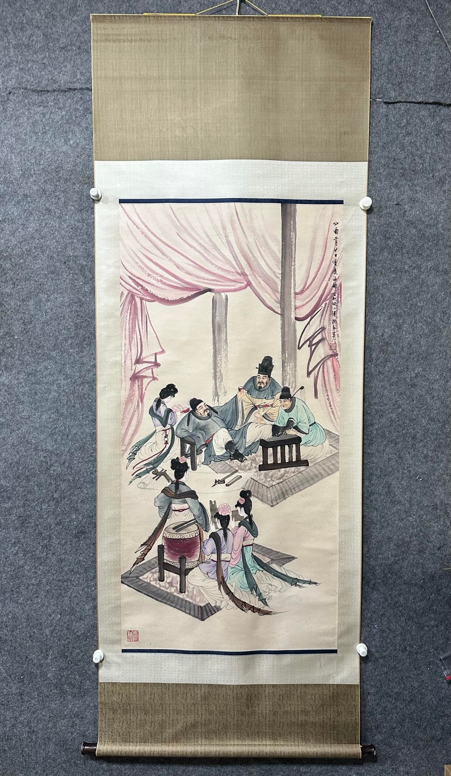 A Chinese Vertical Scroll Ink Painting of Character and Story on Paper,Fu Baoshi: A Chinese Vertical Scroll Ink Painting of Character and Story on Paper,Fu Baoshi,Without frame Size:27inx54.3in 一幅中国水墨人物故事画