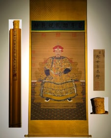 A Chinese Vertical Scroll Ink Painting of Figure on Silk,Lang Shining