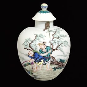 An Exquisite Famille-Rose Seawater and Figure Pattern Cover Jar