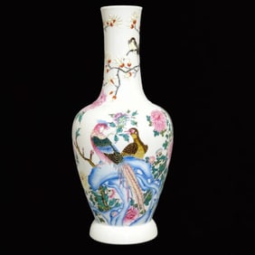 A Rare Famille-Rose Flower and Bird Pattern Vase
