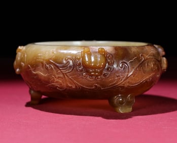 An Exquisite White Jade Deer and Bird Pattern Beast-Ears Tripod Censer