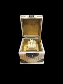 A Rare Gilt Bronze Inlaid White Jade Dragon Pattern Seal,with White Jade poem Box