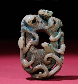 An Exquisite White Jade Hollow Chi-Dragon and Bear Pattern Pendant