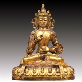 A Solemn Gilt Bronze King Vajra Bodhisattva statue