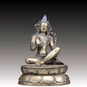 A Solemn Silver Statue of Avalokitesvara
