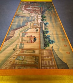 A Chinese Horizontal Scroll Ink Painting of Landscape and Figure on Silk,Lang Shining