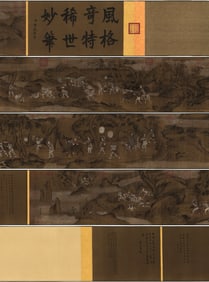 A Chinese Hand Scroll Ink Painting of Character and Story on Paper,Gong Kai