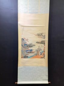 A Chinese Vertical Scroll Ink Painting of Landscape and Figure on Paper,Lu Xiaoman