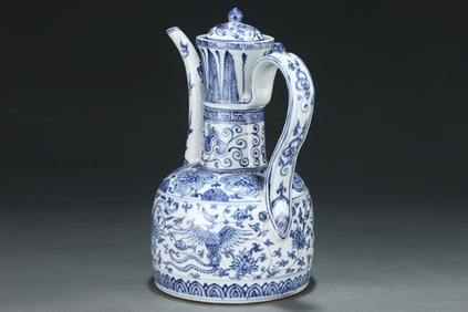 A Rare Blue and White Phoenix Pattern Ewer