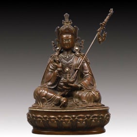 A Solemn Gilt Bronze Statue of Padma Sambhava