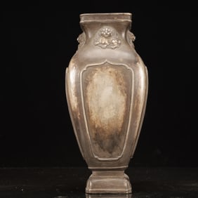 A Rare Silver-plated Copper Beast-Face Pattern Vase