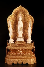 A Rare Gilt Bronze Inlaid White Jade Niche