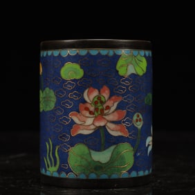 An Ecmxquisite Cloisonne Lotus Pattern Brush Pot