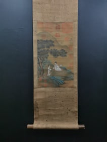 A Chinese Vertical Scroll Ink Painting of Landscape and Figure on Silk,Chenghua