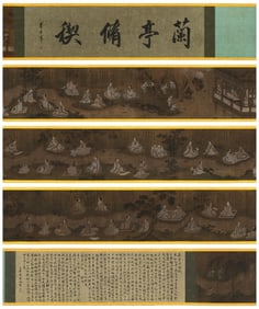 A Chinese Hand Scroll Ink Painting of Character and Story on Silk,Li Zongmo