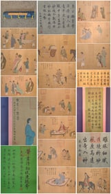 A Chinese Hand Scroll Ink Painting of Character and Story on Silk,Li Gonglin