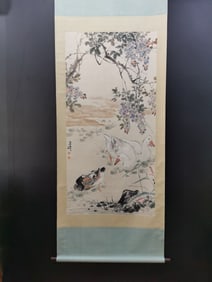 A Chinese Vertical Scroll Ink Painting of Flower and Bird on Paper,Wang Xuetao