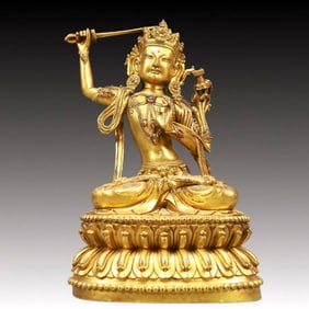 A Solemn Gilt Bronze Statue of Manjusri