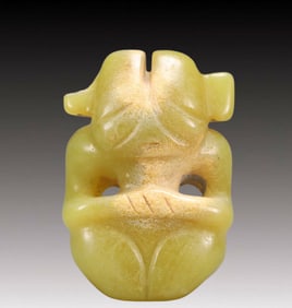 An Archaic Hongshan Culture Yellow Jade Figure Ornament