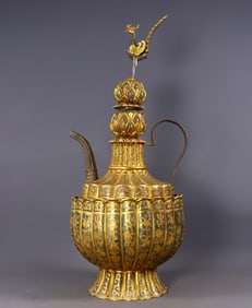 A Huge Gilt Flower Pattern Phoenix-head Ewer, with Base