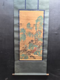 A Chinese Vertical Scroll Ink Painting of Landscape and Figure on Silk,Xia Gui