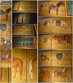 A Chinese Hand Scroll Ink Painting of Horse on Paper,Lang Shining