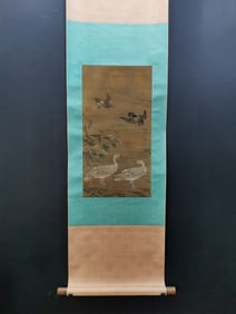 A Chinese Vertical Scroll Ink Painting of Flower and Bird on Silk,Yi Yuanji
