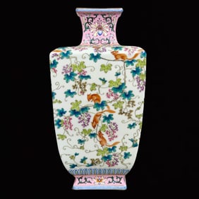 A Rare Famille-Rose Painted Gold Squirrel and Grapes Pattern Vase