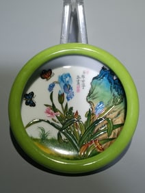 An Exquisite Enamel Flower and Butterfly Pattern Washer,With Poem
