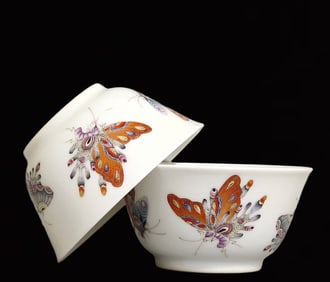 A Pair of Exquisite Famille-Rose Butterfly Pattern Cups