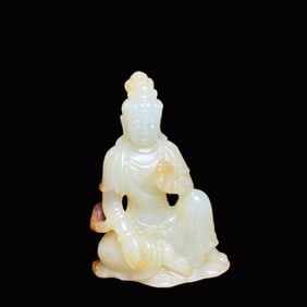 An Exquisite White Jade Statue of Avalokitesvara