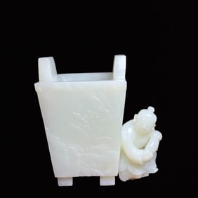 An Exquisite White Jade Figure Brush Pot