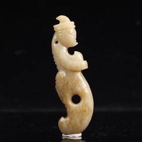 An Archaic Hongshan Culture White Jade Figure Pendant