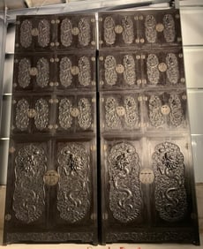 A Pair of Huge Zitanwood Auspicious Cloud and Dragon Pattern Cabinets